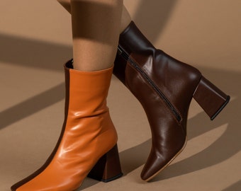 Women boot/women winter boot/orange boot/orange women boot/design boot/brown boot
