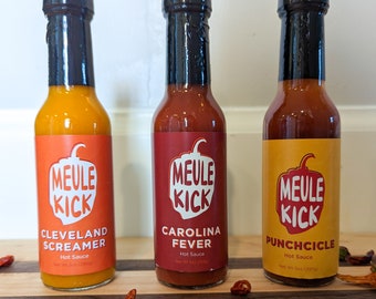 Variety 3 Pack Hot Sauce | Meule Kick Ohio Made | Locally Crafted | Carolina Fever, Cleveland Screamer, Punchcicle