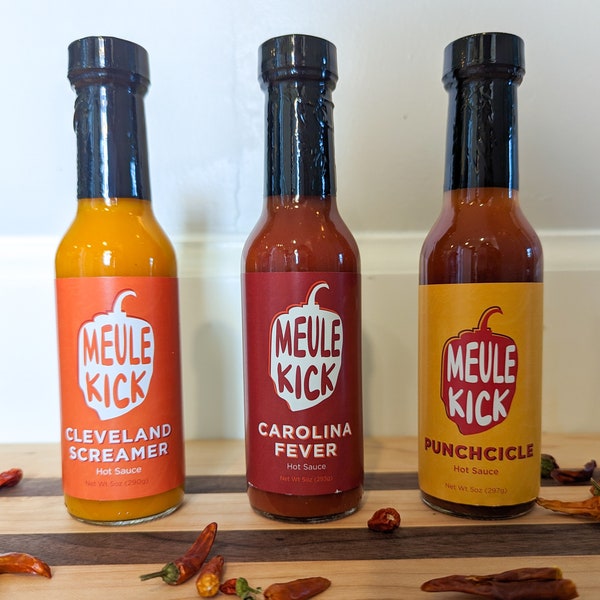 Variety 3 Pack Hot Sauce | Meule Kick Ohio Made | Locally Crafted | Carolina Fever, Cleveland Screamer, Punchcicle