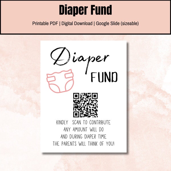 Minimalist Cash Gift Sign for Baby Showers, Diaper Fund Donation & Venmo QR Code, Editable Template, Diaper Fund, Baby shower Venmo