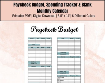 Paycheck Budget Printable: Biweekly/Monthly Planner, Expense Tracker (PDF)
