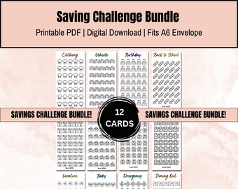 A6 Savings Challenge Printable: Rainbow Theme, 12 Trackers (Digital Download)