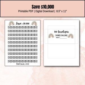 10k Money Challenge, 10000 Savings Challenge, Cash Envelope Challenge, Downloadable Saving Challenge Printable, Saving Tracker