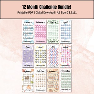Monthly Savings Challenge: A6 Cash Budget Binder Inserts (Digital Download)