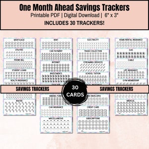 One Month Ahead Trackers, 1 Month Ahead Inserts For A6 Cash Envelopes, Monthly Savings, One Month Ahead Saving Challenge, Month Ahead Saving
