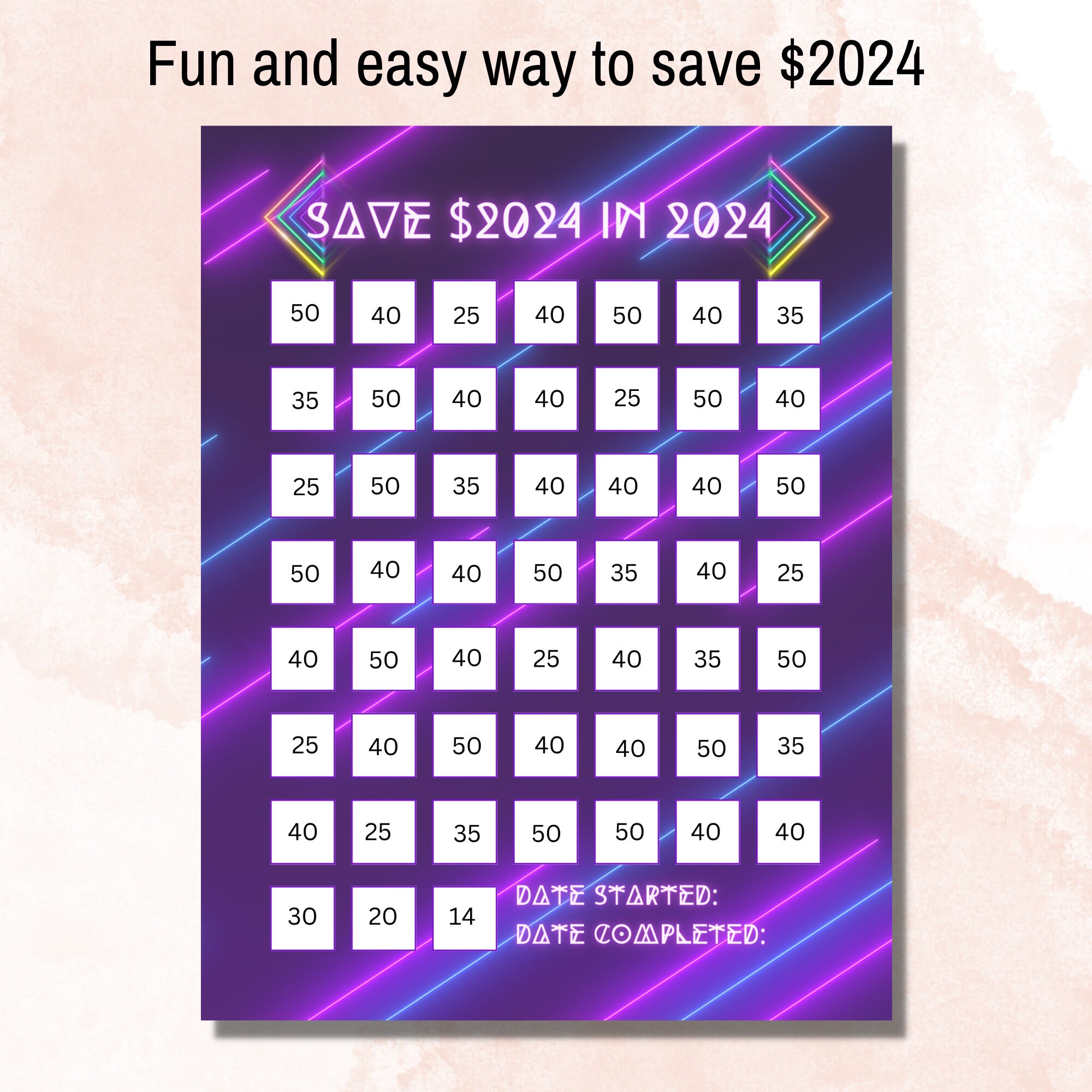 Neon Save 2024 in 2024, Save 2024 in 2024 Saving Tracker, Save 2024 in