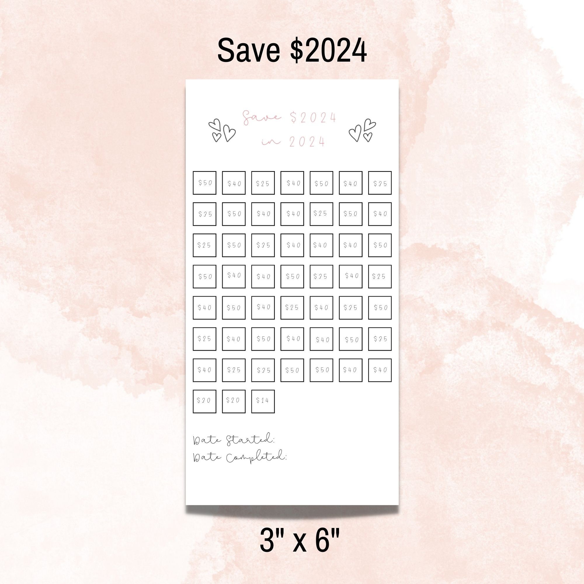 Save 2024 in 2024 Savings Challenge Printable, Save 2024 in 2024, Save