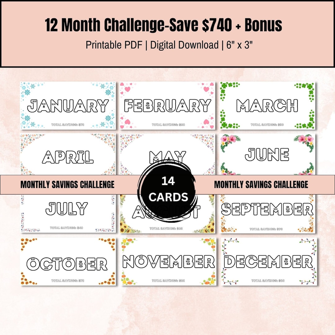 Monthly Savings Challenge Printable, Weekly Money Challenge, Savings ...