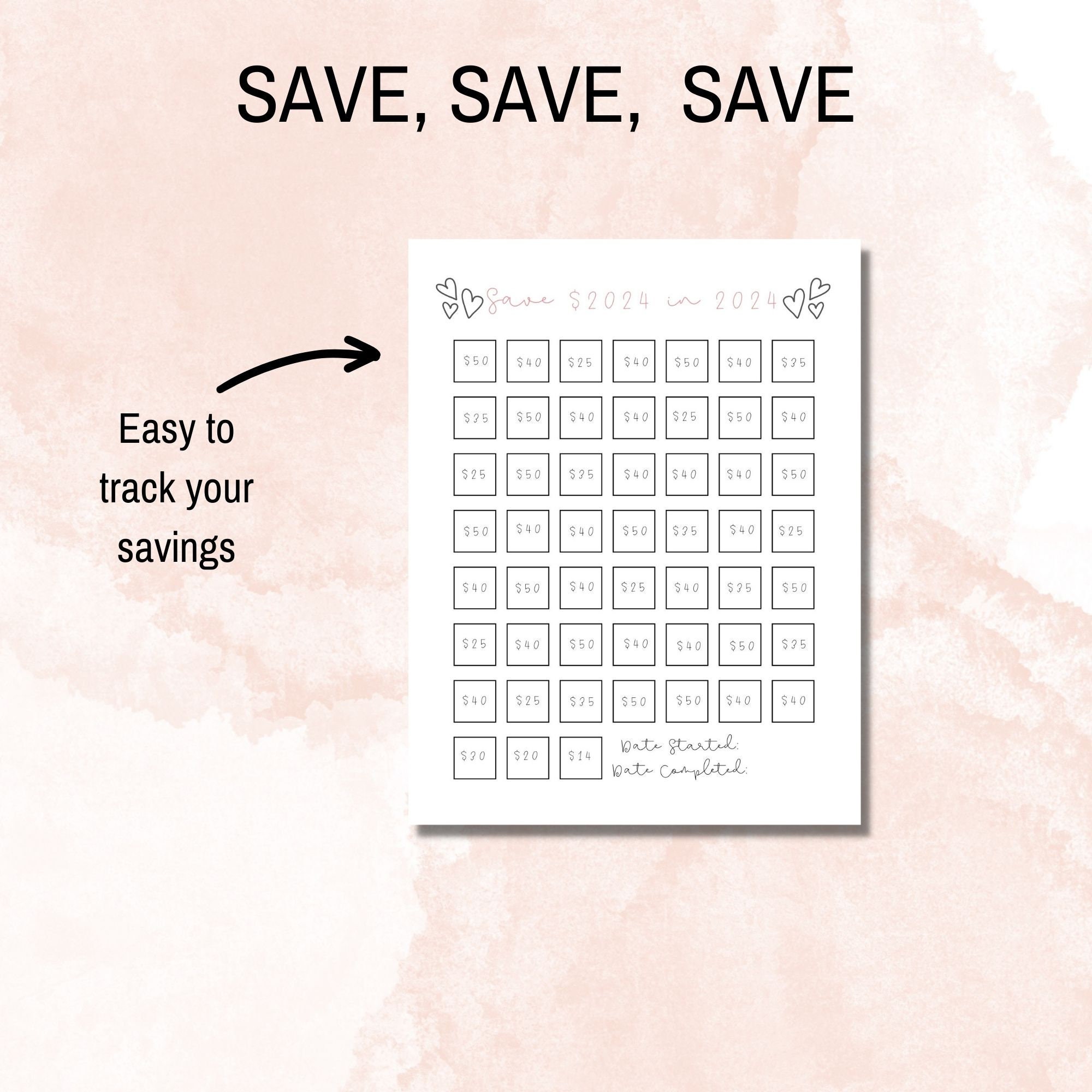 Save 2024 in 2024 Savings Challenge Printable, Save 2024 in 2024, Save ...