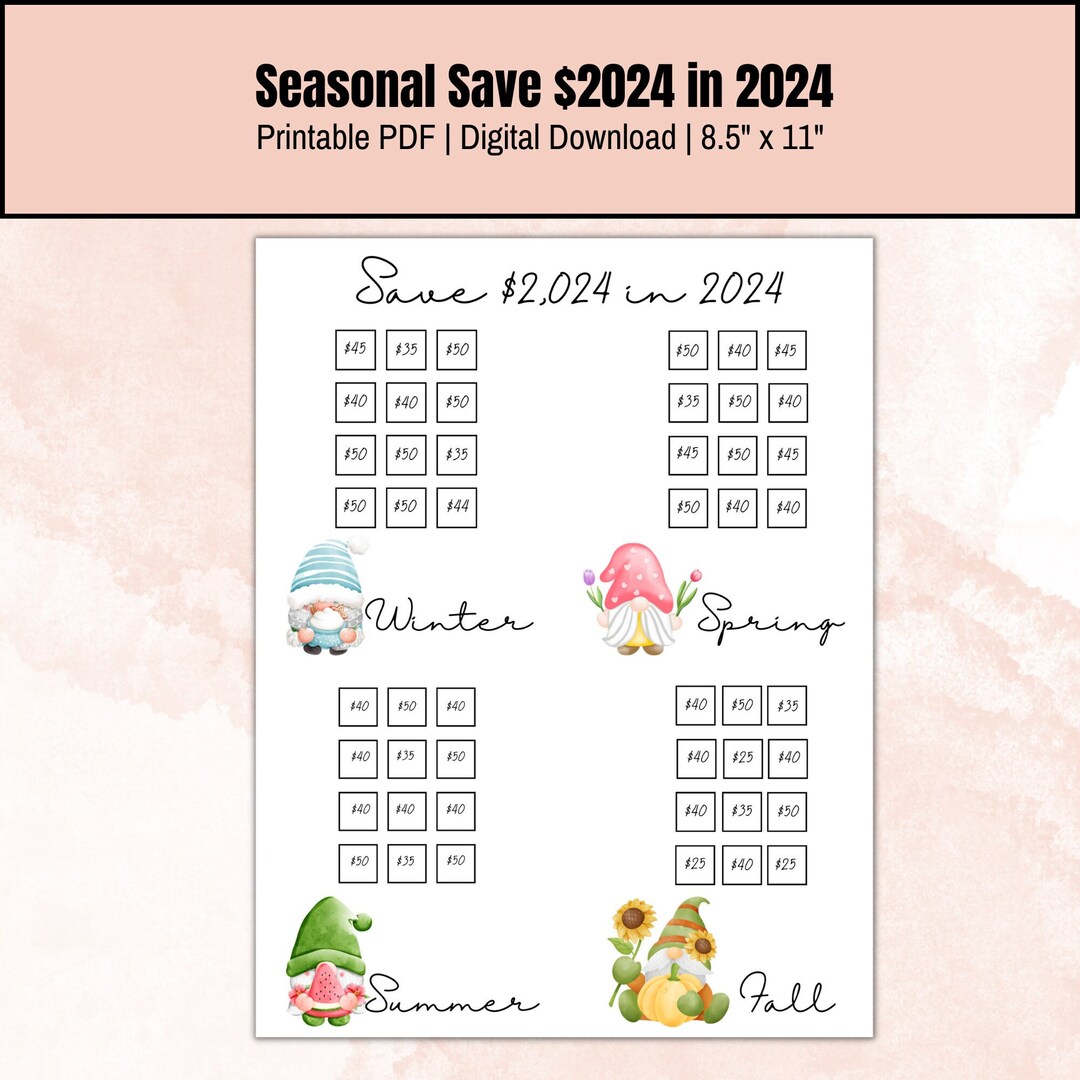Save 2024 in 2024 Saving Challenge Printable, Save 2024 in 2024 Saving