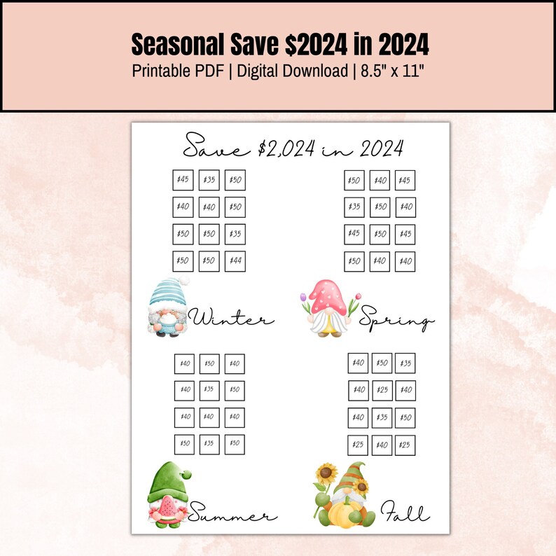 Save 2024 in 2024 Saving Challenge Printable, Save 2024 in 2024 Saving