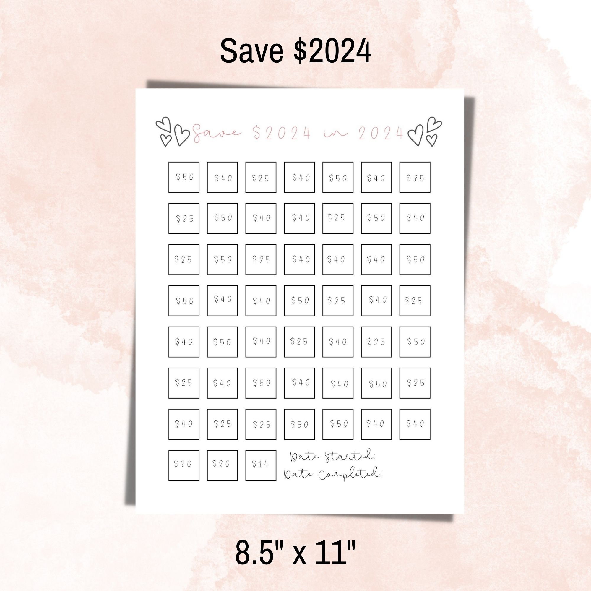 Save 2024 in 2024 Savings Challenge Printable, Save 2024 in 2024, Save ...