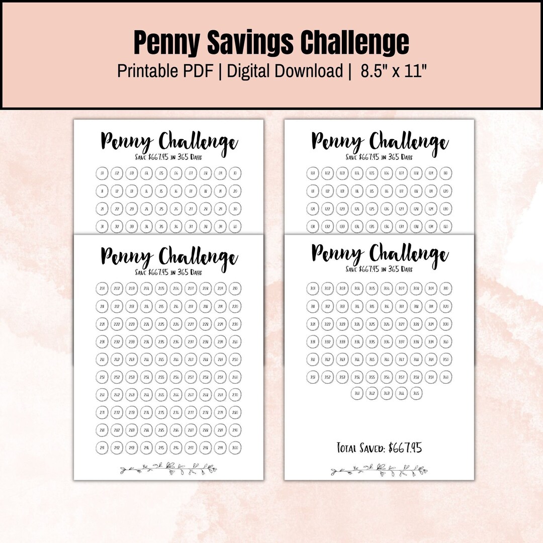 Penny Savings Challenge, Savings Challenge Printable, 1p Saving ...