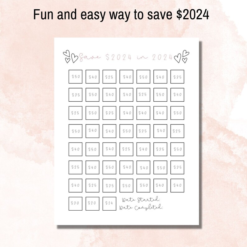Save 2024 in 2024 Savings Challenge Printable, Save 2024 in 2024, Save
