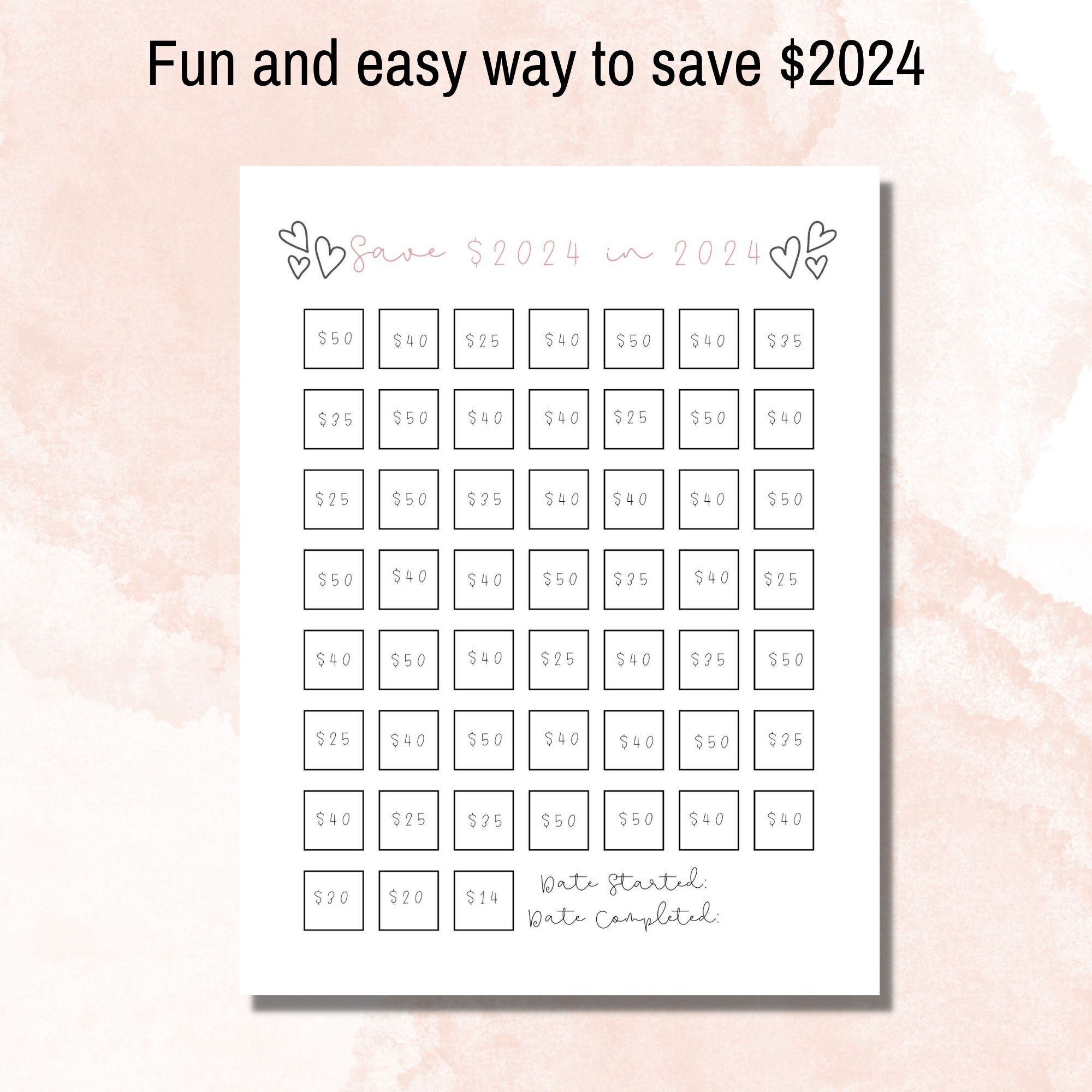 Save 2024 in 2024 Savings Challenge Printable, Save 2024 in 2024, Save