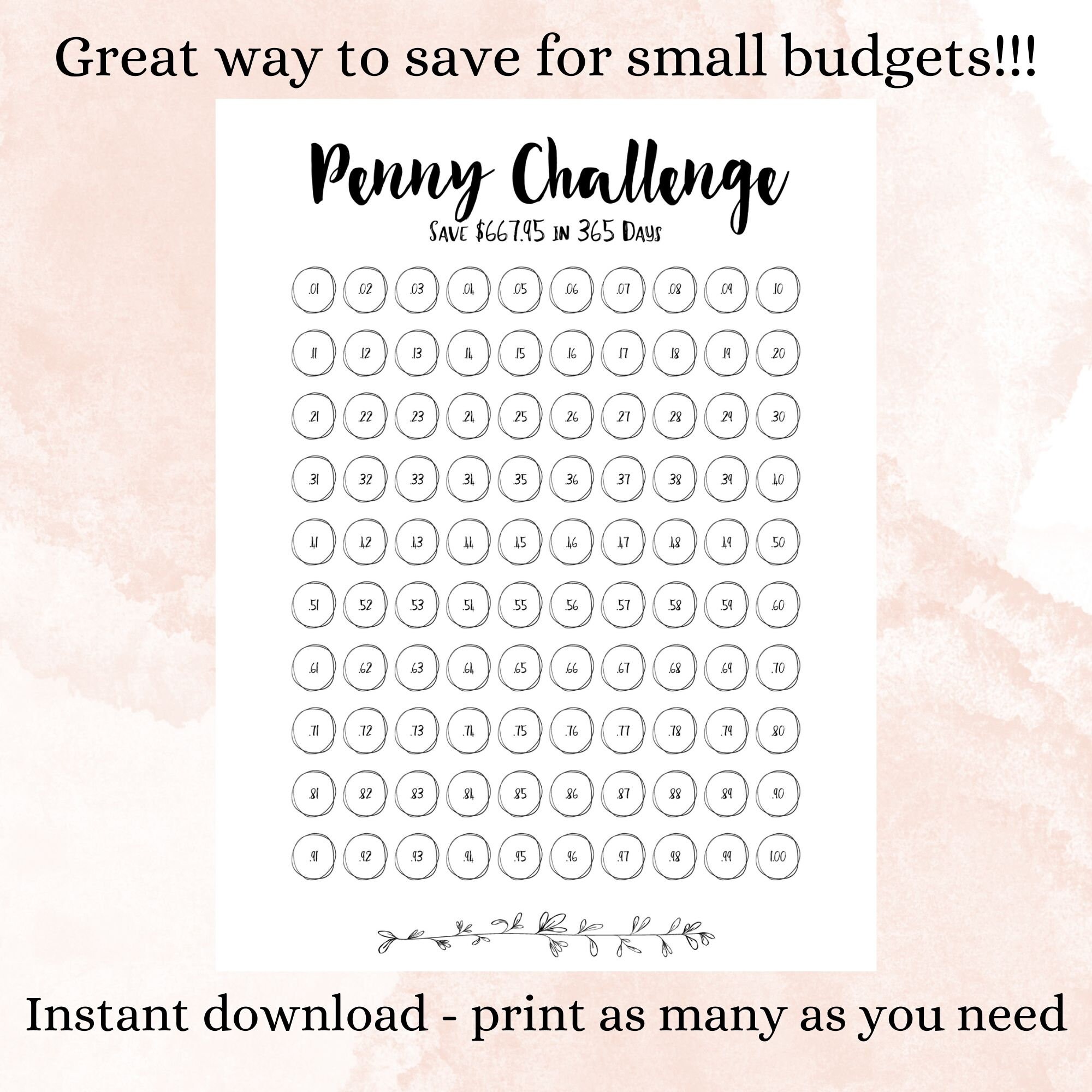 Penny Savings Challenge, Savings Challenge Printable, 1p Saving ...