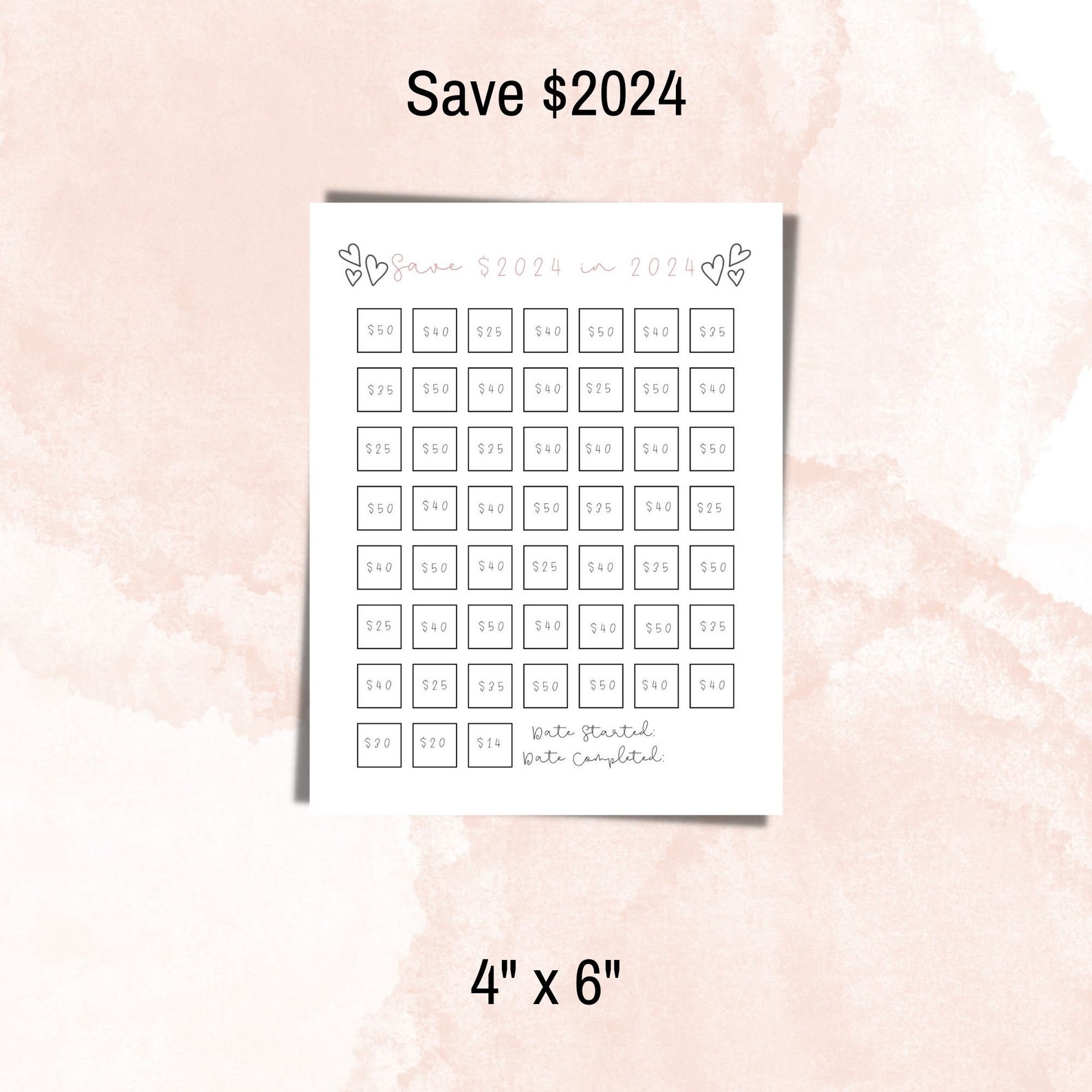 Save 2024 in 2024 Savings Challenge Printable, Save 2024 in 2024, Save