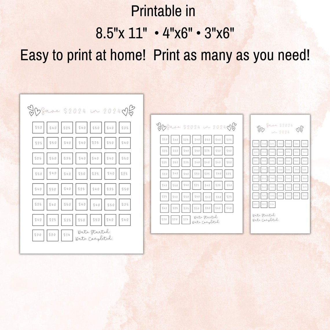 Save 2024 in 2024 Savings Challenge Printable, Save 2024 in 2024, Save