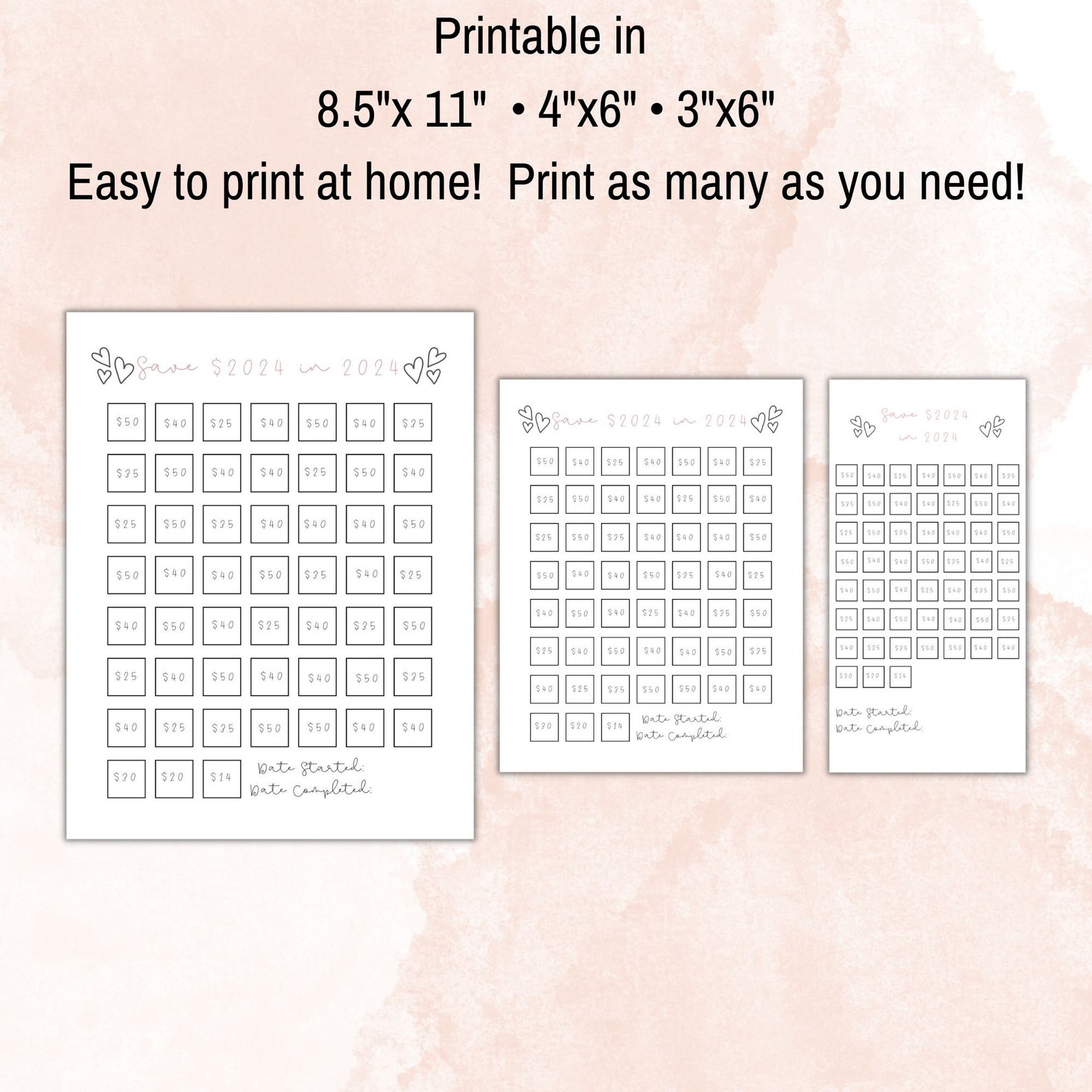 Save 2024 in 2024 Savings Challenge Printable, Save 2024 in 2024, Save ...