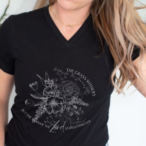 Faith Based Shirt for Women Bible Verse Shirt Christian Mom Gift Church Shirt for Believers The Word Of The Lord Stands Forever Vneck Crew