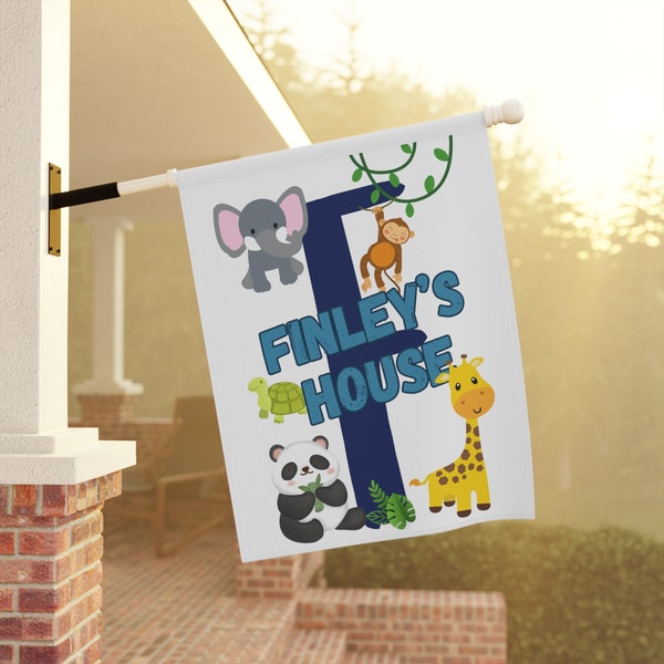 Jungle Animal Personalized Flag Farm Animal Personalized Playhouse Flag Playroom Sign Animal Themed with personalized Initial