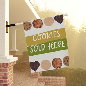 Cookies Sold Here Girl Scout Banner Flag for Girl Scout Cookie Sale Sign Kids Playhouse Sign for Girl Guide Daisys Juniors Girl Guide Cookie