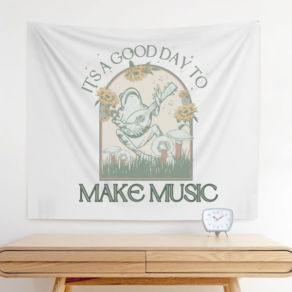 Music Teacher Wall Art for Music Room Gift for Musician Wall Tapestry for Classroom Cottage Core Frog Theme Decor for Classroom Sign Art