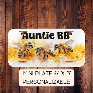 Custom Mini License Plate, Bee Lover Vanity Plate for Cars, Golf Carts, Personalized Name Plate, Wheelchairs, Bicycles, Decorative