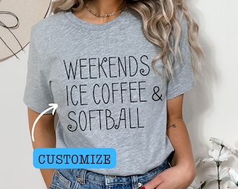 Weekends and Coffee Softball Mom Tshirt Busy Mom Shirt  Favourite Things Tshirt for Hobbies Ice Coffe Lover Gift Tshirt for Baseball Mom