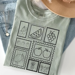 Summer Fruit Stamp Shirt, Cherry and Strawberry Stamp Comfort Colors Tshirt, Summer Vibes Fruit Shirt, Trendy Farmers Market