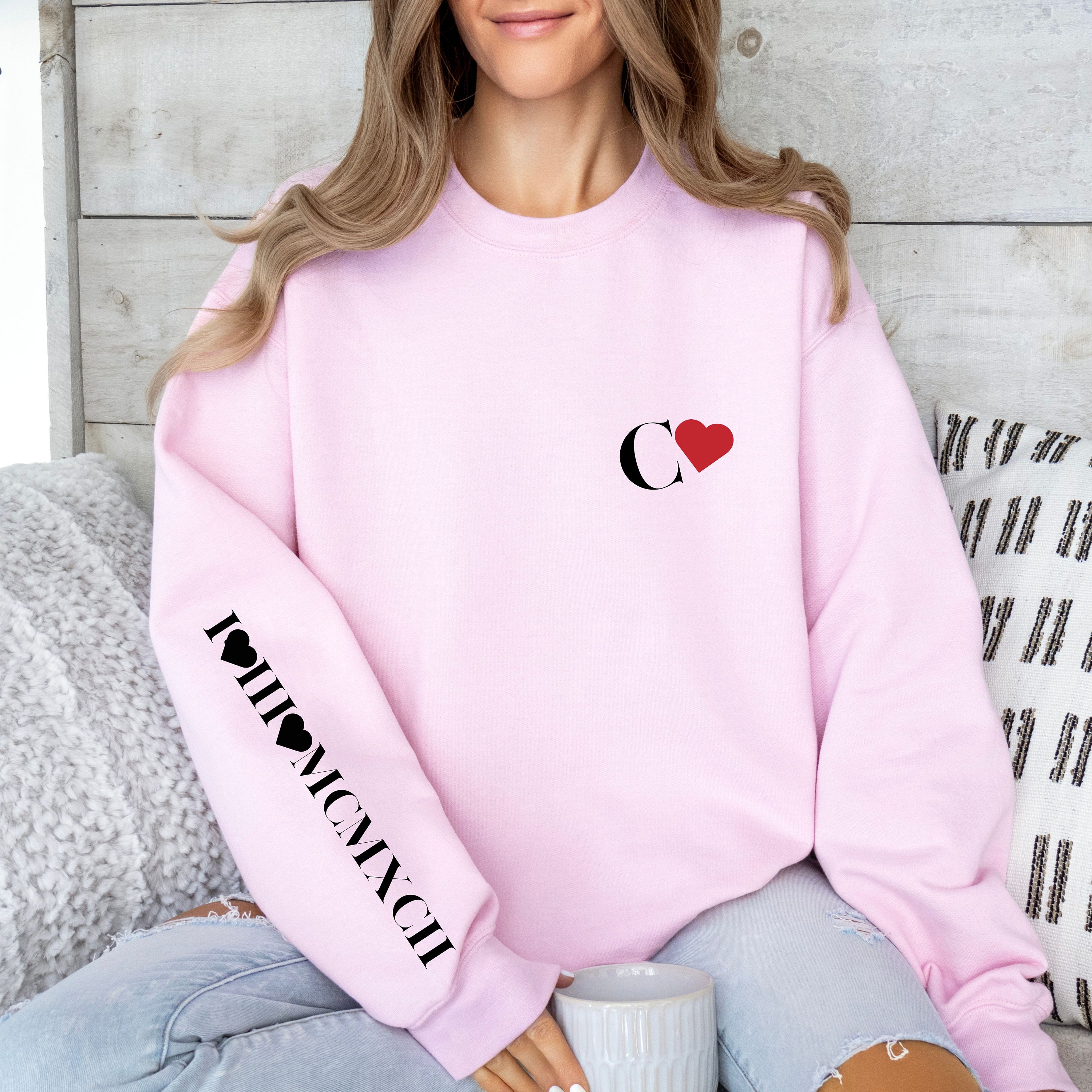 Matching Couple Roman Numerals Sleeve Print Shirt for Anniversary Gift for Valentines Day Couples Sweaters Custom Wedding Date Hoodie
