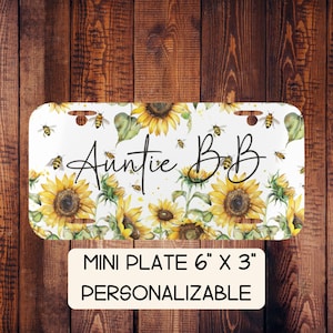 Custom Mini License Plate, Sunflowers and Bees Vanity Plate for Cars, Golf Carts, Personalized Name Plate, Wheelchairs, Bicycles, Decorative