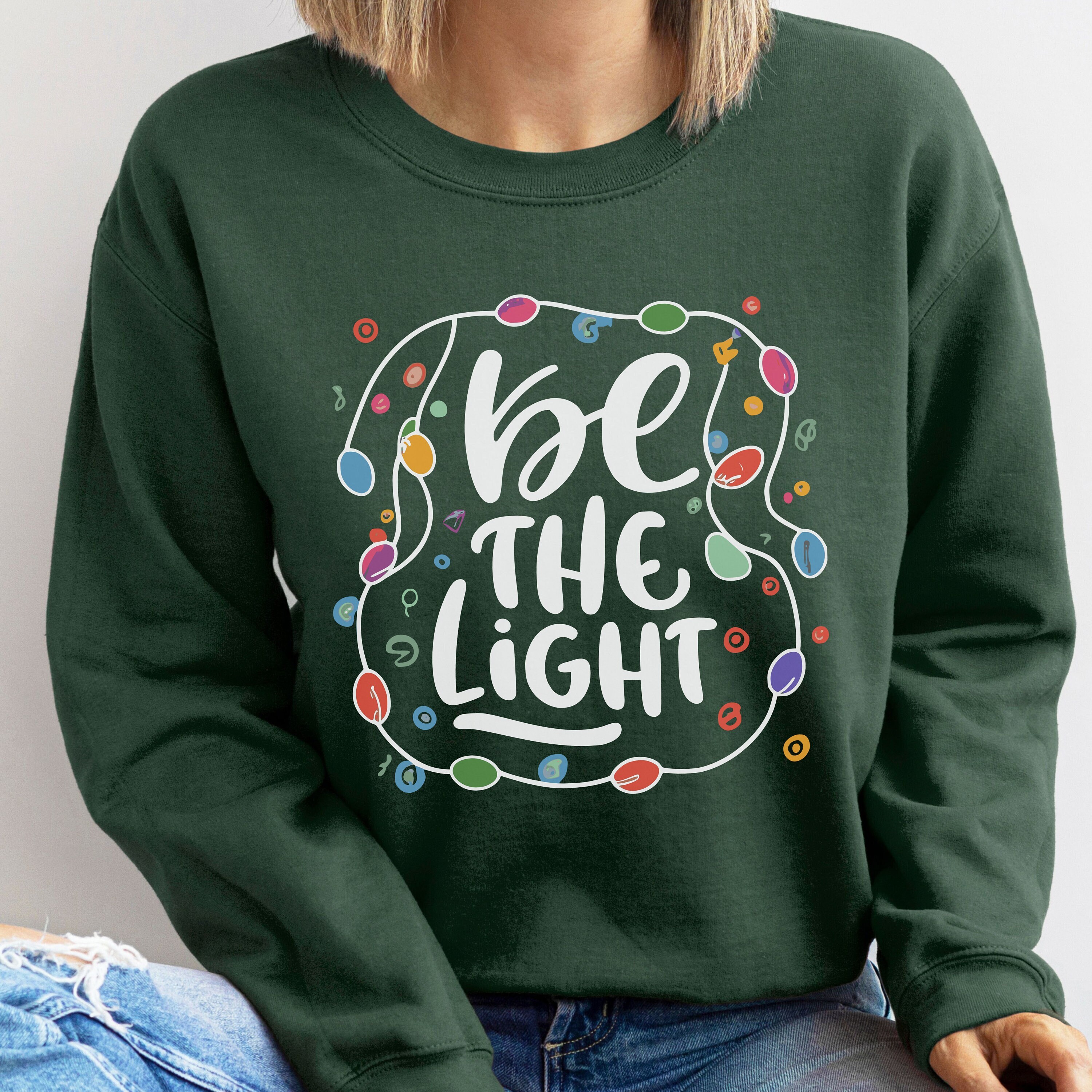 Christian Sweatshirt Christmas Be the Light Faith Based Shirt Gift for Christian Shirt for Women Bible Verse Holiday Sweater Stay Lit Jesus