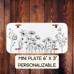 Line Art Floral Mini License Plate, Bicycle Plate, Flower Wheelchair Plate, Motorcycle Plate