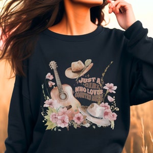 Country Music Sweatshirt for Ladies Floral Guitar Shirt Gift for Musician Teacher Shirt Gift for Country Music Lover Coquette Aesthetic Top