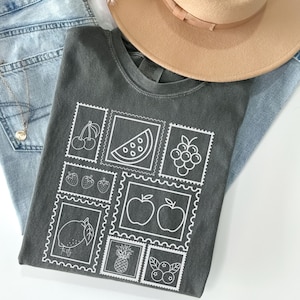 Summer Fruit Stamp Shirt, Cherry and Strawberry Stamp Comfort Colors Tshirt, Summer Vibes Fruit Shirt, Trendy Farmers Market