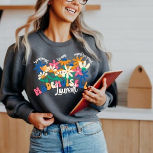 Personalized French Teacher Sweater, French Immersion Teacher Floral French Language Shirt Custom Name French Language  Teacher Gift Sweater