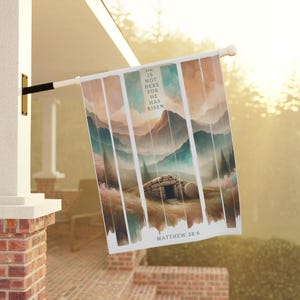 Christian Flag for Easter He is Risen Jesus Cross Flag Empty Tomb Garden Decor, House Banner, Christian Sign, Religious Outdoor Banner