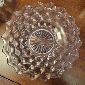 133P- American by Fostoria Vintage Blown Glass Salad Plates, Optic Block Pattern