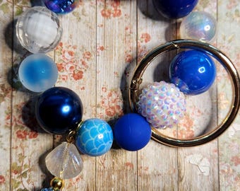 Beaded Keychain Wristlet: Blue Sea Glass Bag Charm