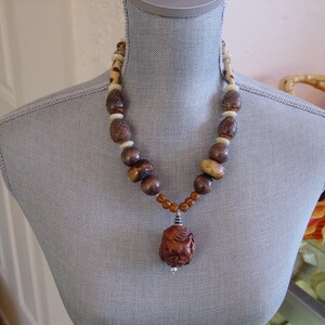 Boho Necklace with Carved Bone Rabbit Pendant