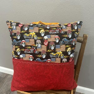 Motorcycle Pillow, Motorcycle Lover, Fire, Skull King, Motorcycle Life, Pocket Pillow, Traveling Pillow, Comfy Pillow, Great Dad Gift,