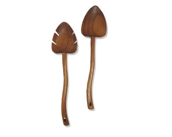 Salatbesteck Set in Palmblatt Form, Salatlöffel Salatgabel, 31 cm, hochwertiges Holz in natürlichem Design, Servierbesteck 2er Set, Unikat