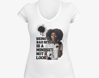 Soft feel, V-neck, Graphic T-shirt, great quality, permanent design, women empowerment, T-shirt for Black women & Girls.