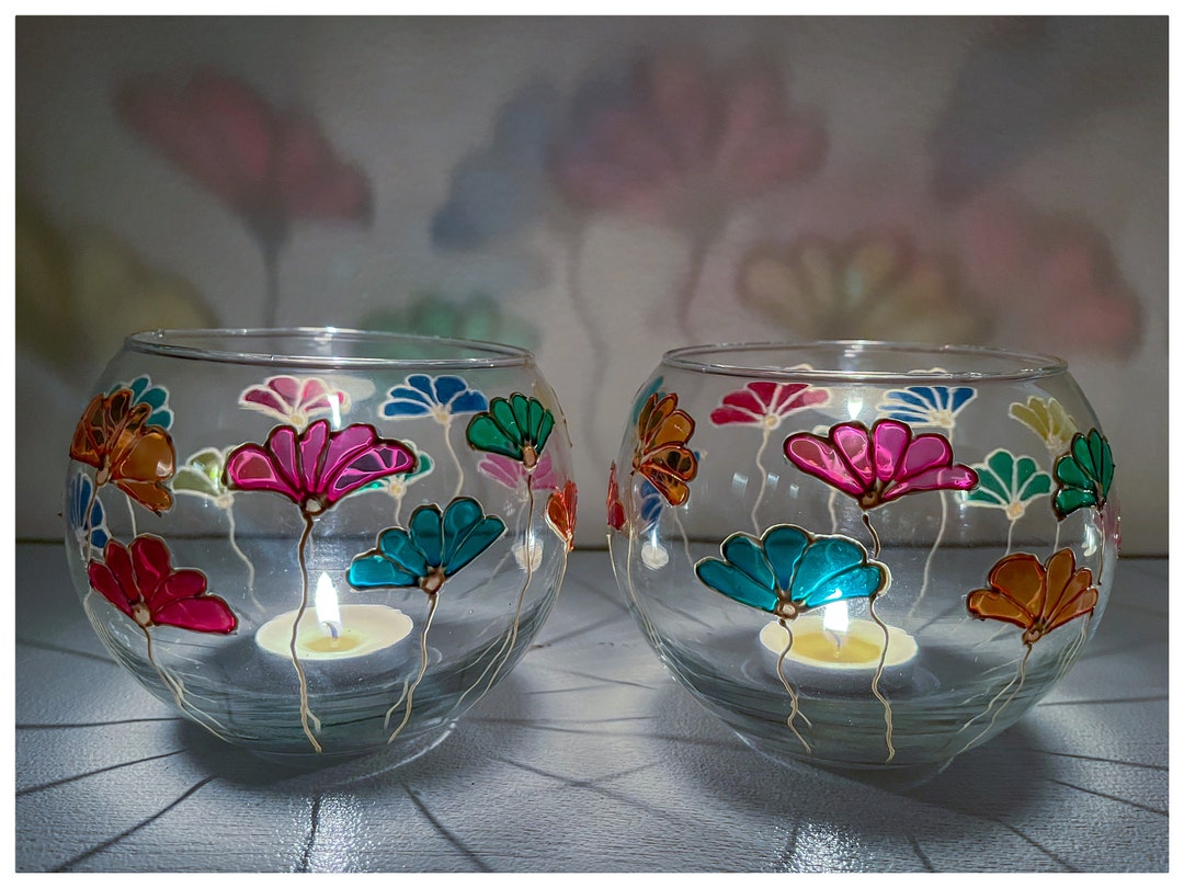 Candle Holder Glass Painting Handmade Home Decor D 12 Cm Etsy UK