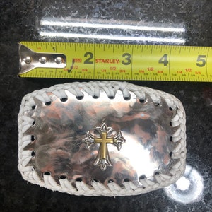 Cross belt buckle silver , copper and gold colors with white lacing hand made