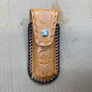 Etui pour couteau pliant fabriqué à la main par moi-même, dessins indigènes