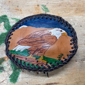 Bald eagle leather belt buckle