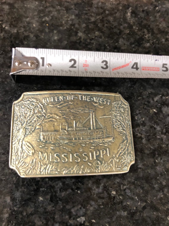 brass belt buckle of queen of the west river boat - image 1