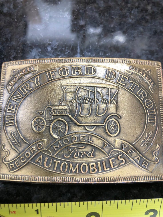 Brass belt buckle of model T Ford Henry Ford